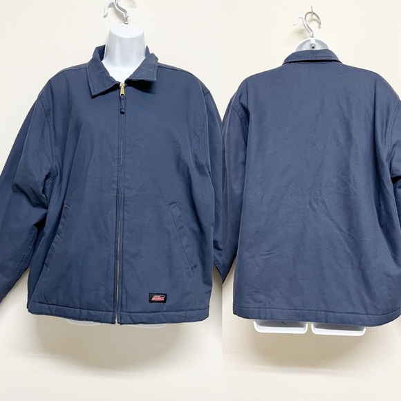 Dickies Mens Navy Blue Quilted Lined Zip Up Pocketed Canvas Work Jacket Size L - Picture 3 of 9